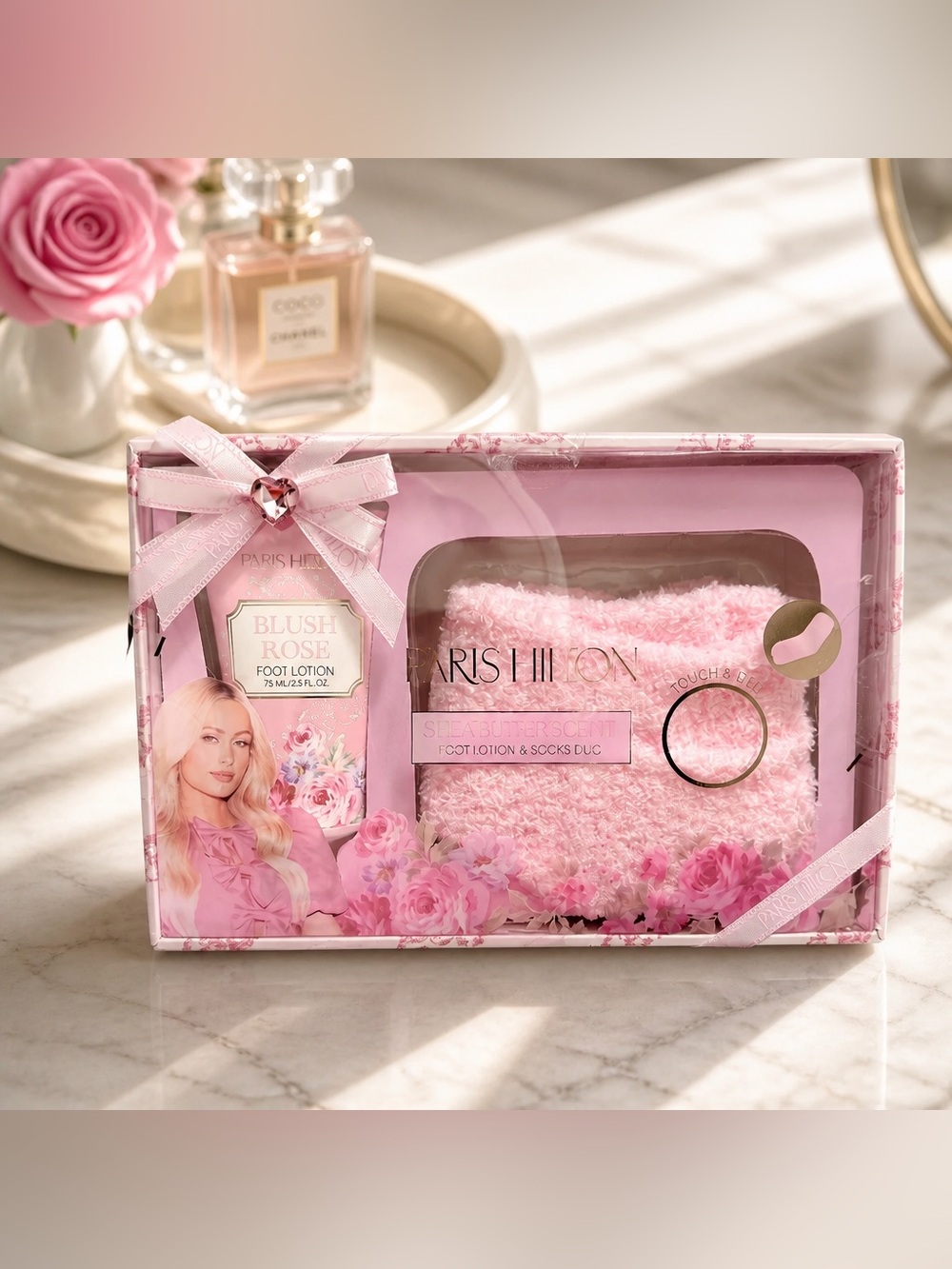 Paris Hilton Blush Rose Cozy Socks Gift Set New